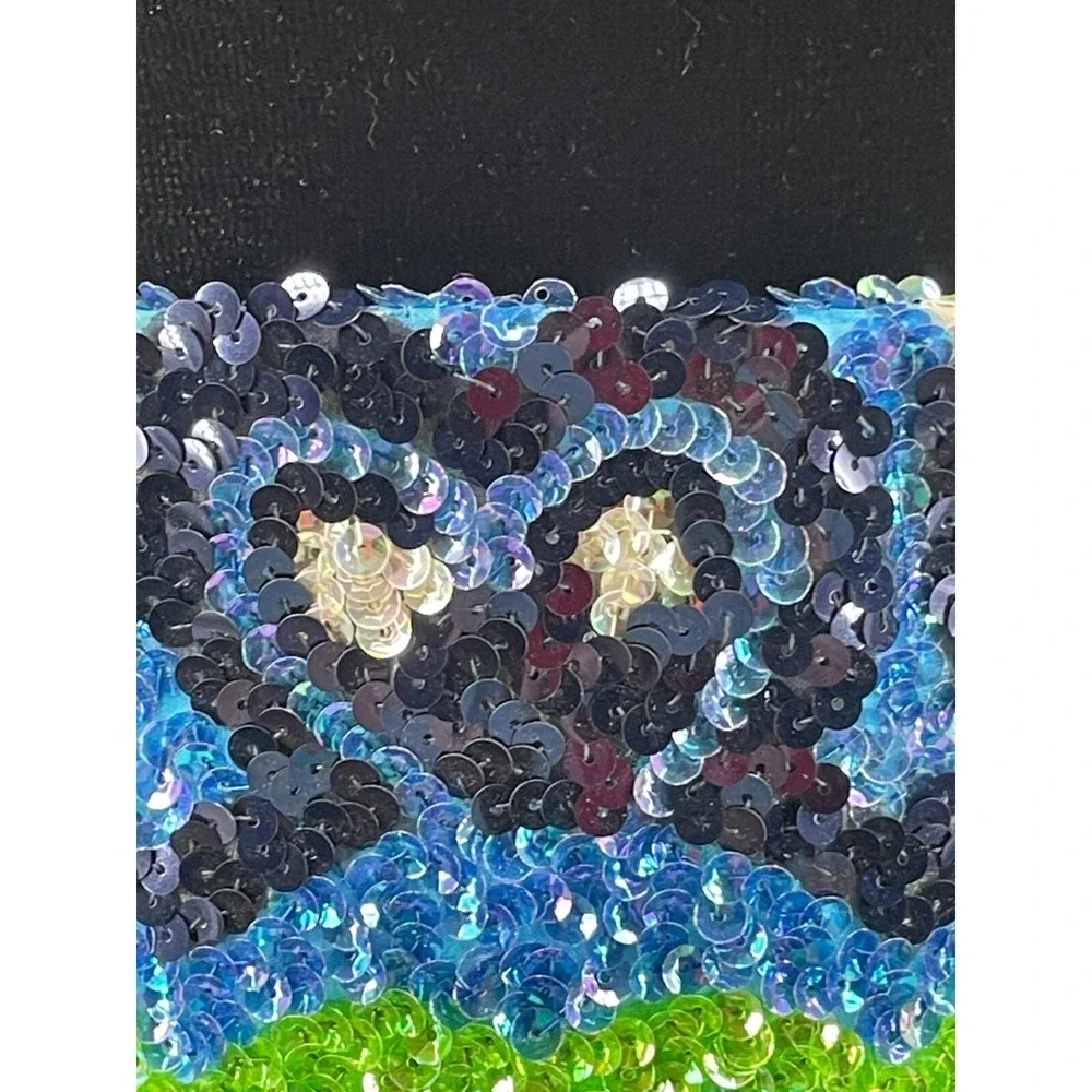 Vintage La Mendola August Mod Heart Hand Beaded Blue Pure Silk Chiffon Belt